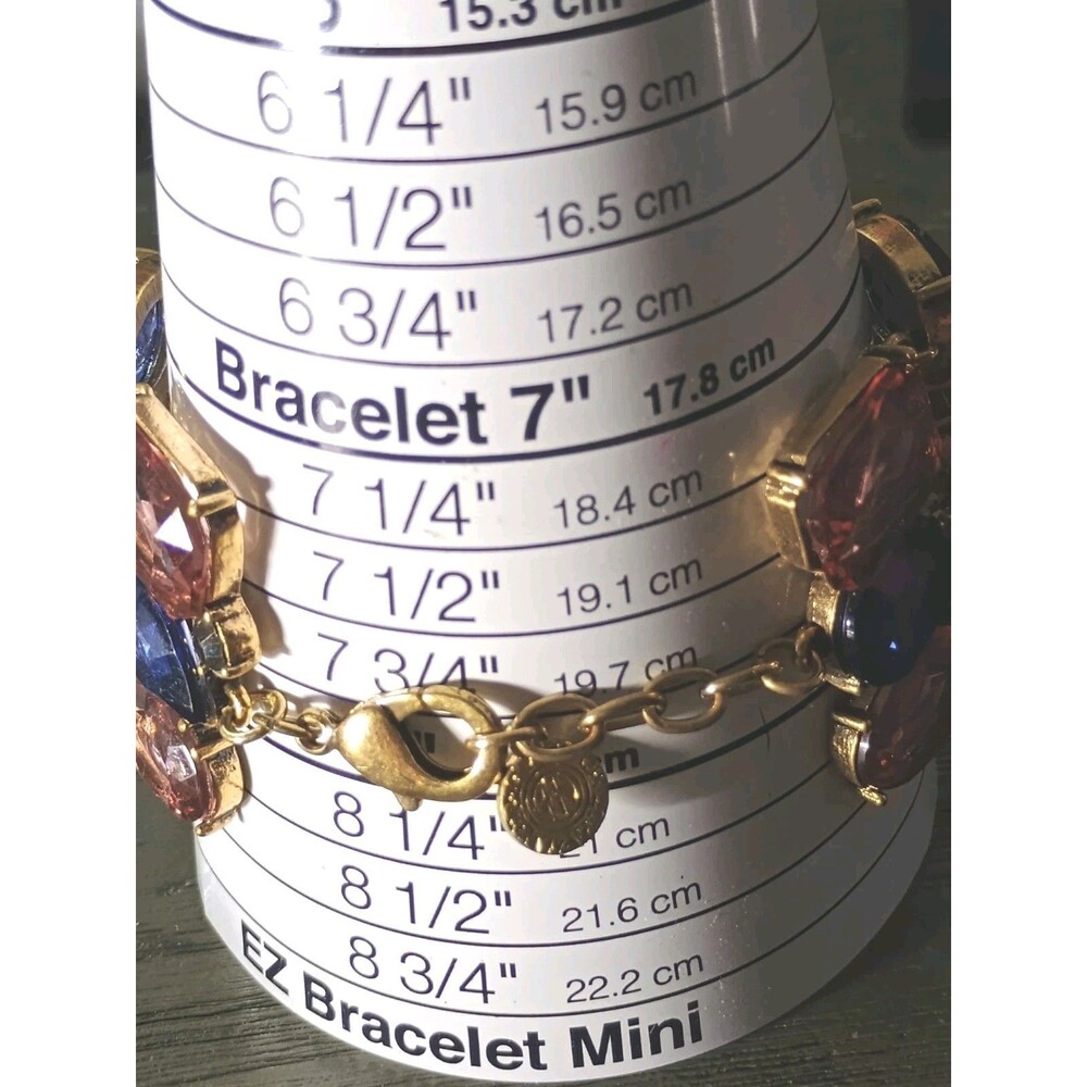 Graziano Blue Pink Clear Rhinestone Gold Tone Vintage Adjustable Bracelet - Picture 8 of 8